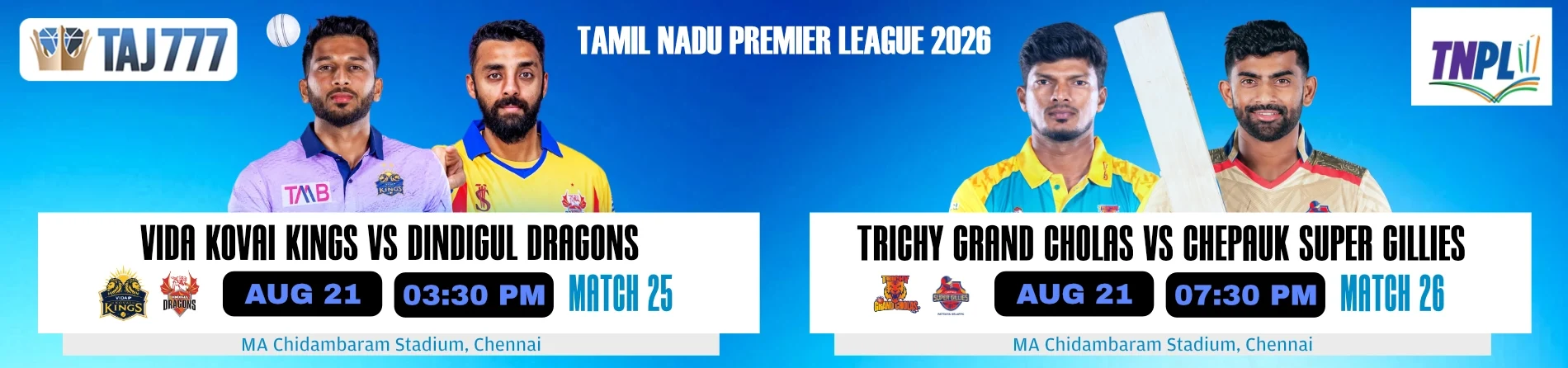 Taj777 Tamil Nadu Premier League 2026 cricket